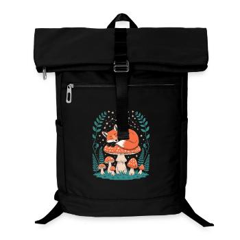Skurriler Fuchs, der auf Pilzen schläft - Laptop-Rucksack  - Schwarz - Vorne