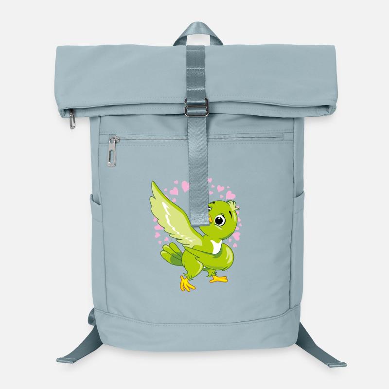 Mignon oiseau vert heureux dans un halo de coeurs Sac à dos ordinateur