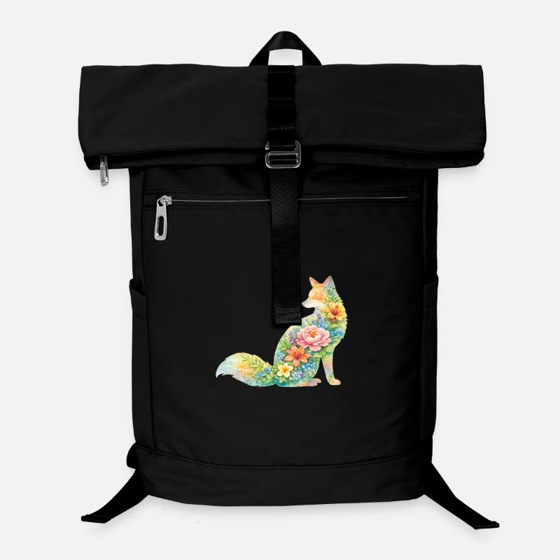 Fuchs Aquarell Silhouette Blumen Laptop-Rucksack 