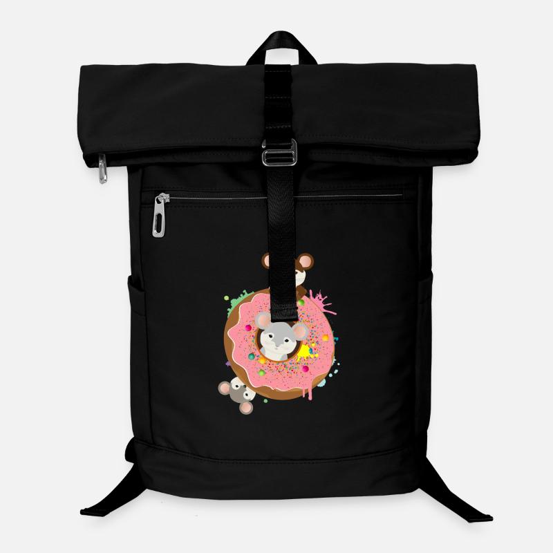 drei putzige Mäuse und ein Donut mit rosa Glasur Laptop-Rucksack 
