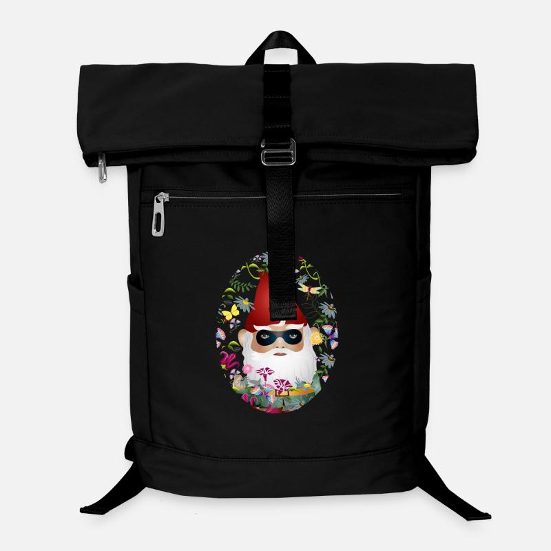 Nain de jardin avec masque incognito dans le jardin de fleurs Sac à dos ordinateur