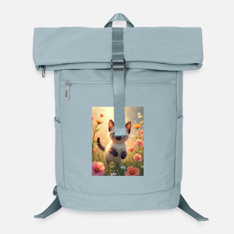 Süßes Siamkätzchen in einer Blumenwiese Laptop-Rucksack 