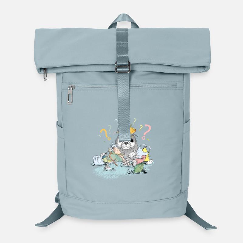 Plastic garbage and seal with lots of question marks Laptop Backpack