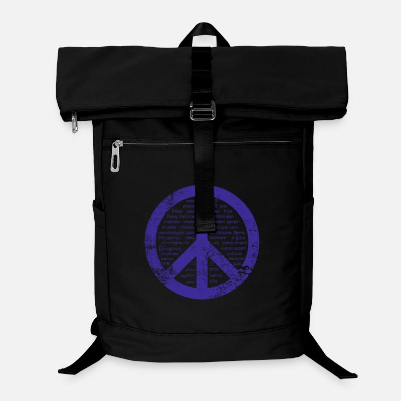 Blaues Friedensschild. Frieden in vielen Sprachen. Laptop-Rucksack 