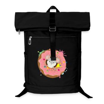 grey mouse sitting in the donut with pink glaze - Laptop Backpack - black - Front