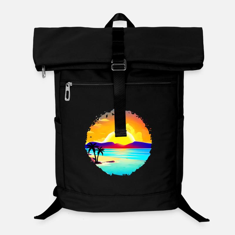 Aquarelle de plage de coucher de soleil d’été Sac à dos ordinateur
