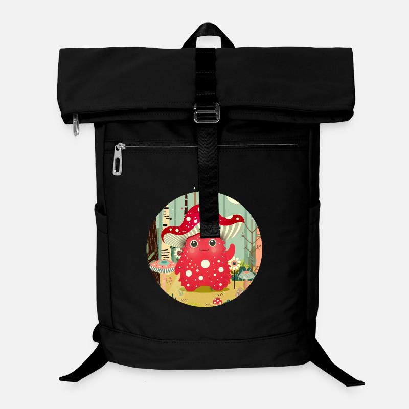 Funny mushroom monster in colorful forest Laptop Backpack