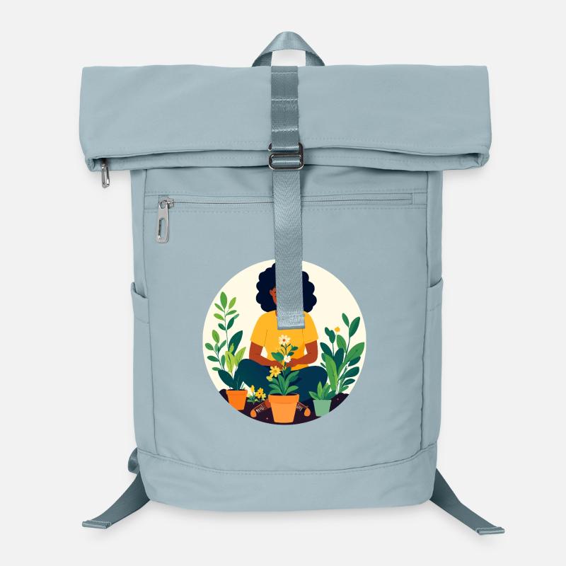 Frau beim Pflanzen eintopfen Topf Garten Motiv Laptop-Rucksack 