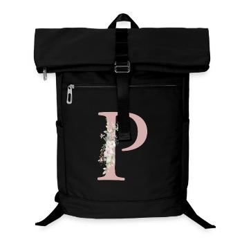 P Monogramme, Floral, Personnalisable - Sac à dos ordinateur - noir - Devant