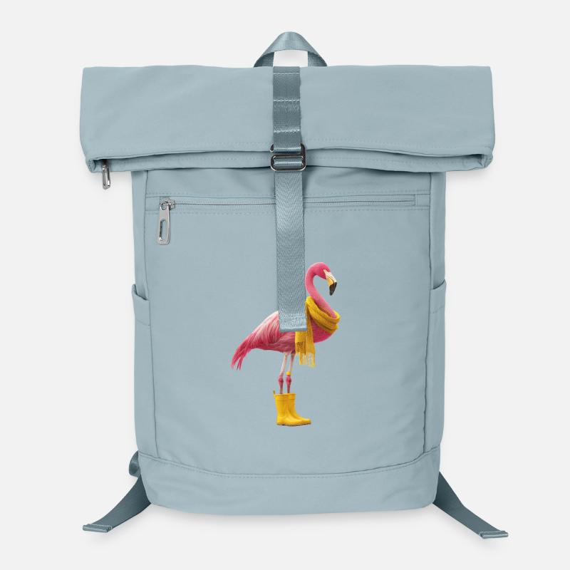 Flamant rose ludique avec écharpe jaune et bottes Sac à dos ordinateur