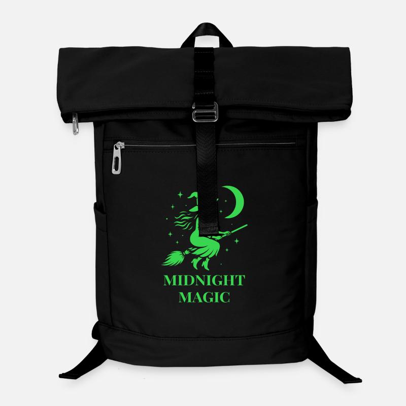 Flying witch at night with moon in green Laptop Backpack