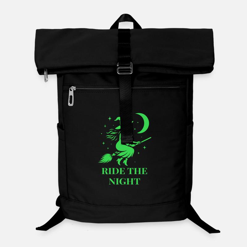 Halloween witch rides through the night with moon Laptop Backpack