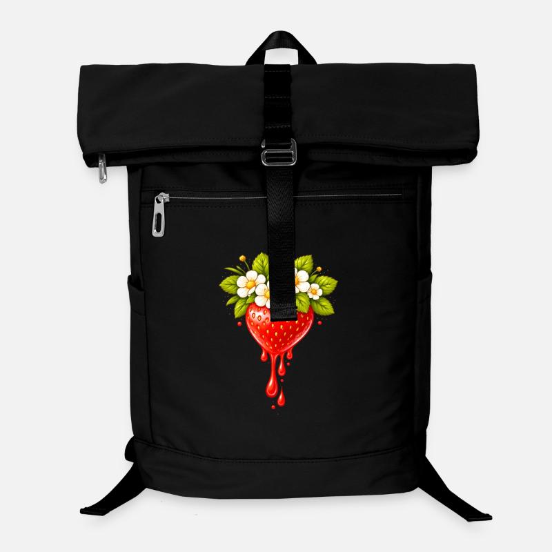 Erdbeere mit Blüten und Tropfen Laptop-Rucksack 