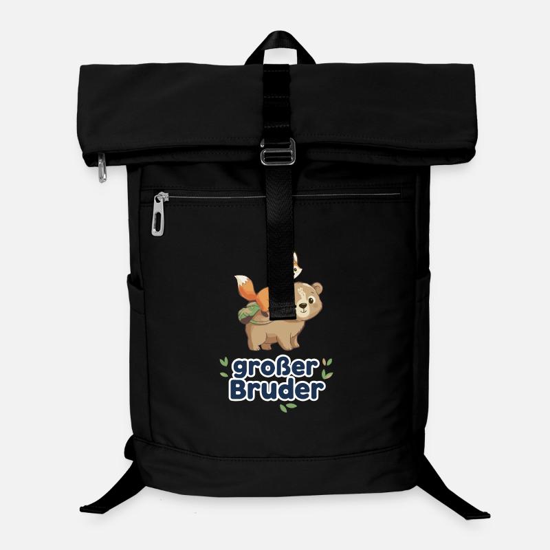 Big Brother Bear & Fox Sibling Shirt - Laptop Backpack - black