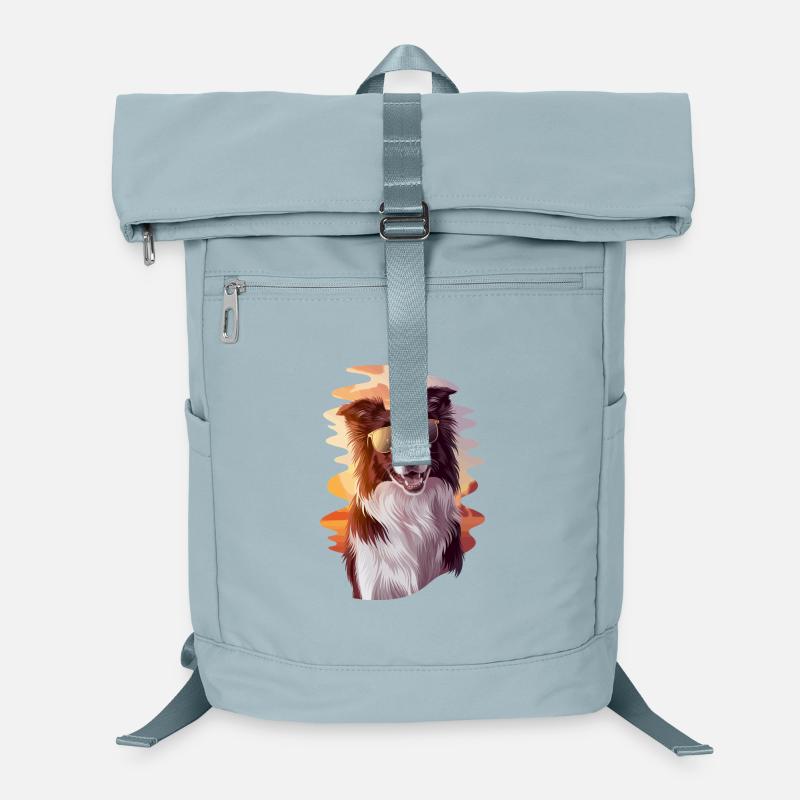  Cooler Border Collie Vor Sonnenuntergang mit Laptop-Rucksack 