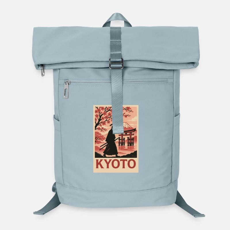Kyoto Samurai und Kirschblüten Silhouette Laptop-Rucksack 