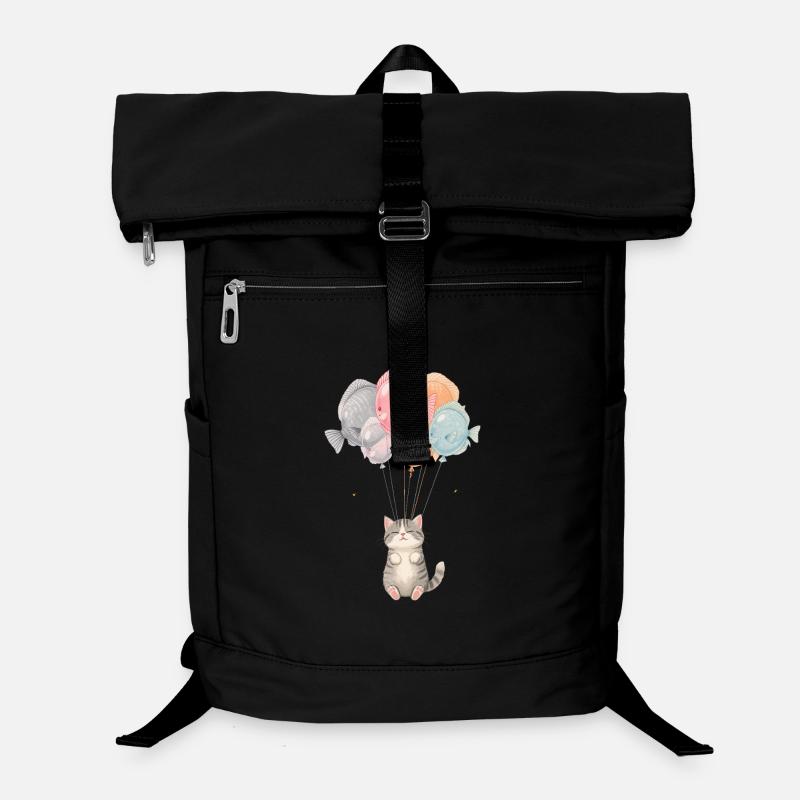 Süße Katze mit Fischballons – Cartoon Design Laptop-Rucksack 
