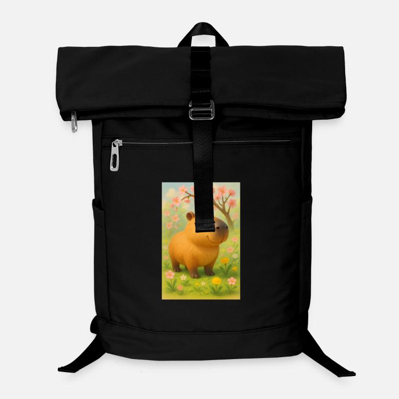 Fröhlicher Capybara im Frühlingsgarten Laptop-Rucksack 