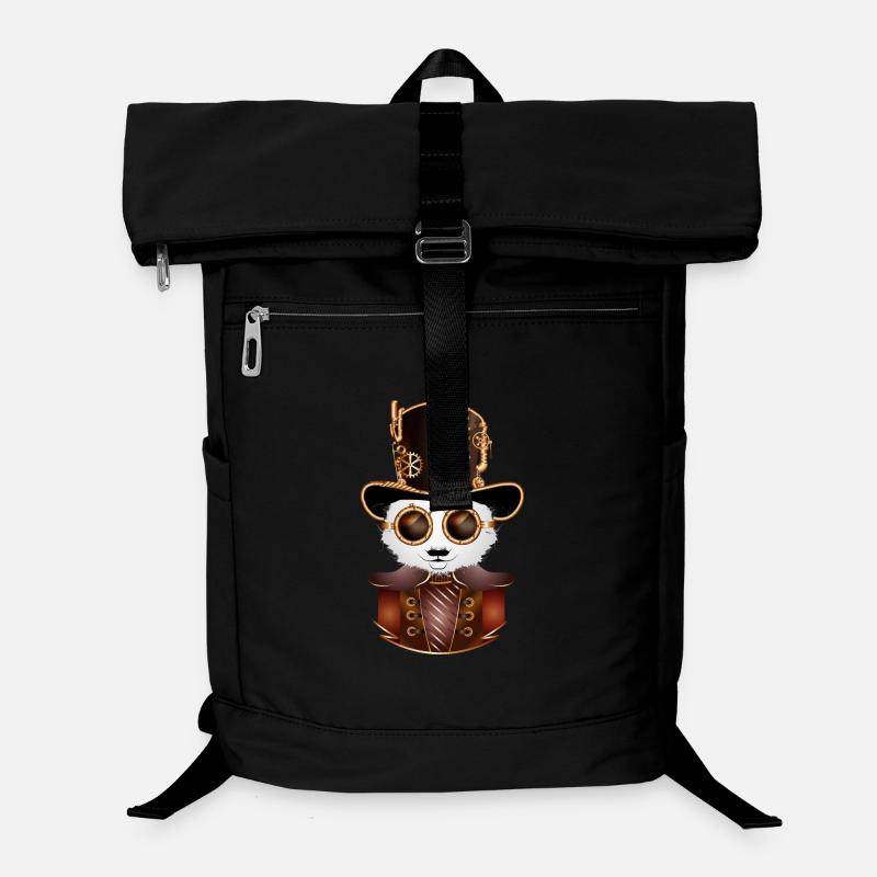 Steampunk Panda Bear with Cylinder Hat and Glasses Laptop Backpack