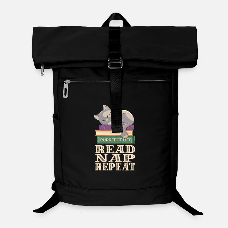 Lire, dormir, répéter et les chats - Sac à dos ordinateur - noir