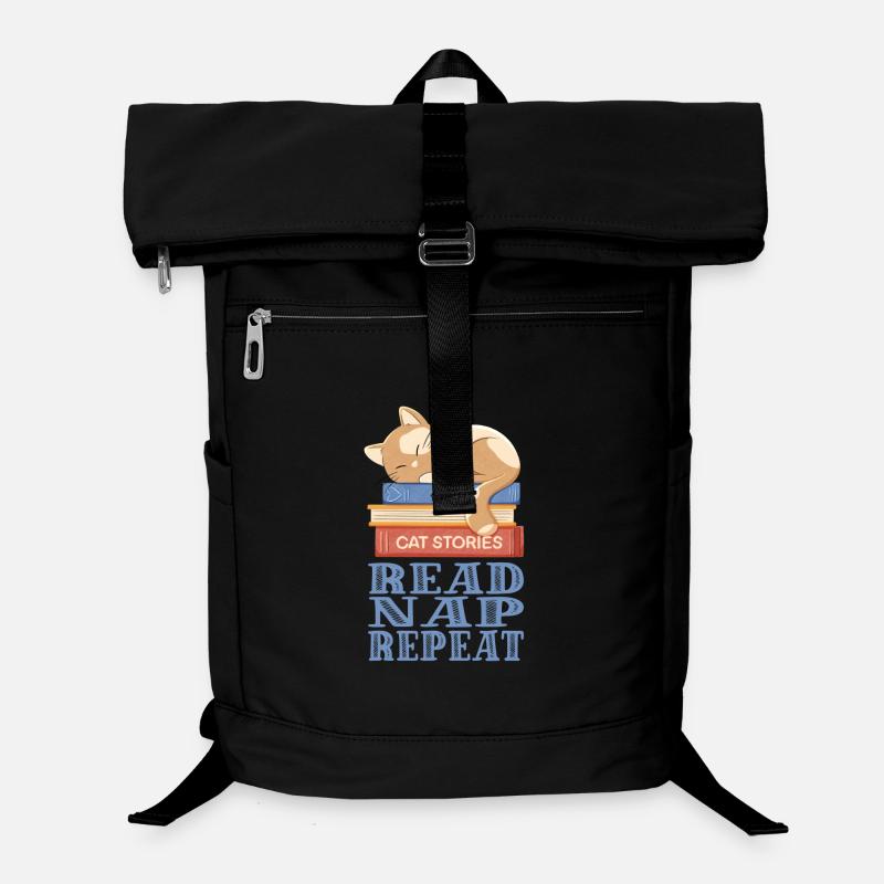 schlafende Katze und Bücher Laptop-Rucksack 