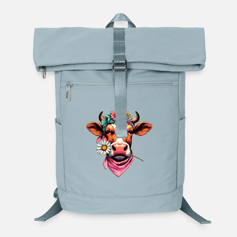 Vache avec des fleurs Sac à dos ordinateur
