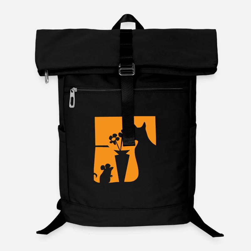 Halloween Katze Maus Blumen orange Fenster  Laptop-Rucksack 