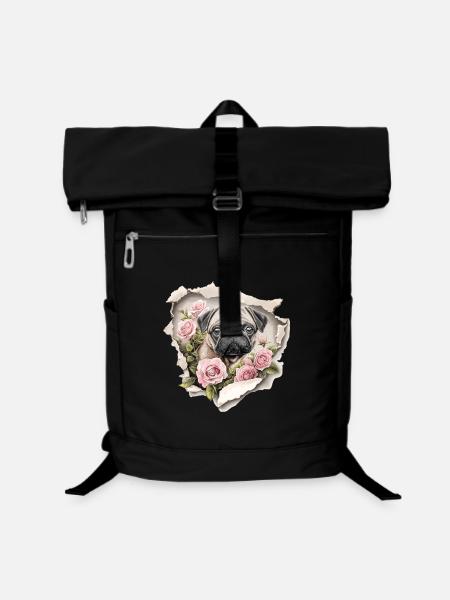 Mops Blumen Vintage - Laptop-Rucksack  - Schwarz