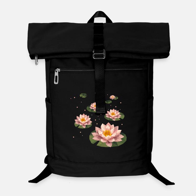 Several polygonal water lilies on green leaves Laptop Backpack