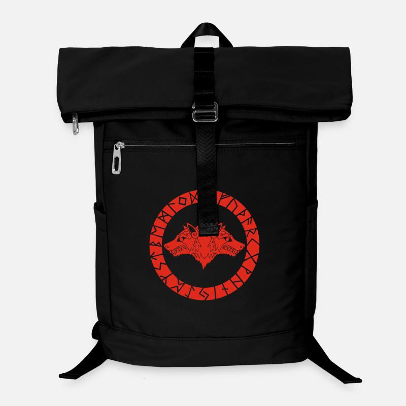 Roter Wikingerwolf mit zwei Köpfen Laptop-Rucksack 