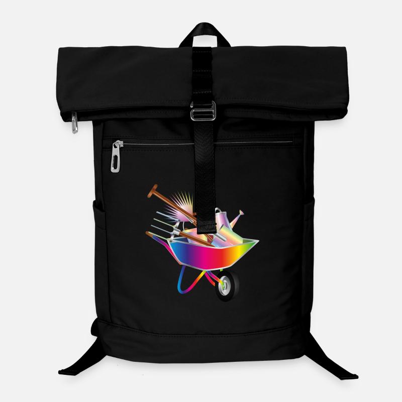 farbenfrohe Gartengeräte in einer Schubkarre Laptop-Rucksack 