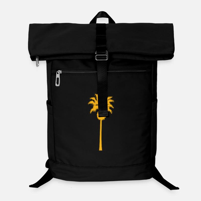 Silhouette de palmier tropical sur fond jaune Sac à dos ordinateur