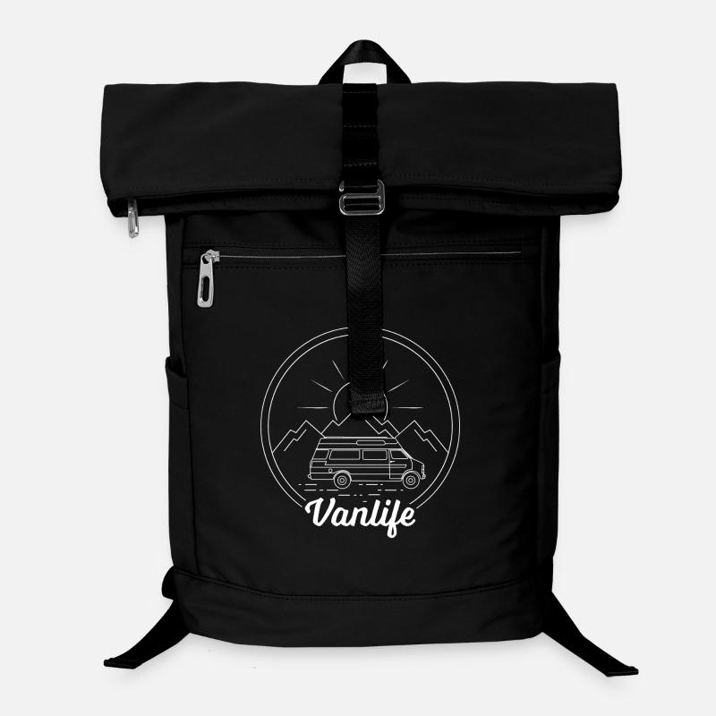 Van Life in the mountains - White Drawing - Laptop Backpack - black