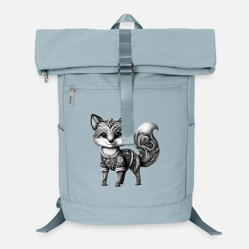 kunstvoll gestalteter Fuchs in schwarz-weiß Laptop-Rucksack 