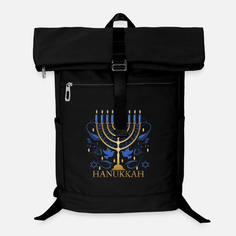 gold-colored Hanukkah candlestick with two doves Laptop Backpack