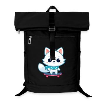 White fox on blue skateboard - Laptop Backpack - black - Front