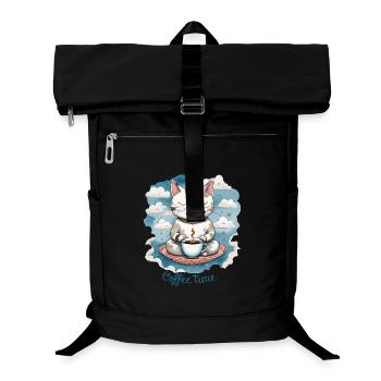 Katze trinkt Kaffee, Kaffeezeit, Katzenhumor - Laptop-Rucksack  - Schwarz - Vorne