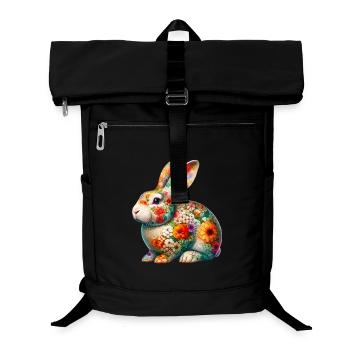 Hase mit Blumen geschmückt - Laptop-Rucksack  - Schwarz - Vorne
