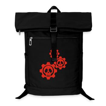 Rote Zahnräder und Schädel - Laptop-Rucksack  - Schwarz - Vorne