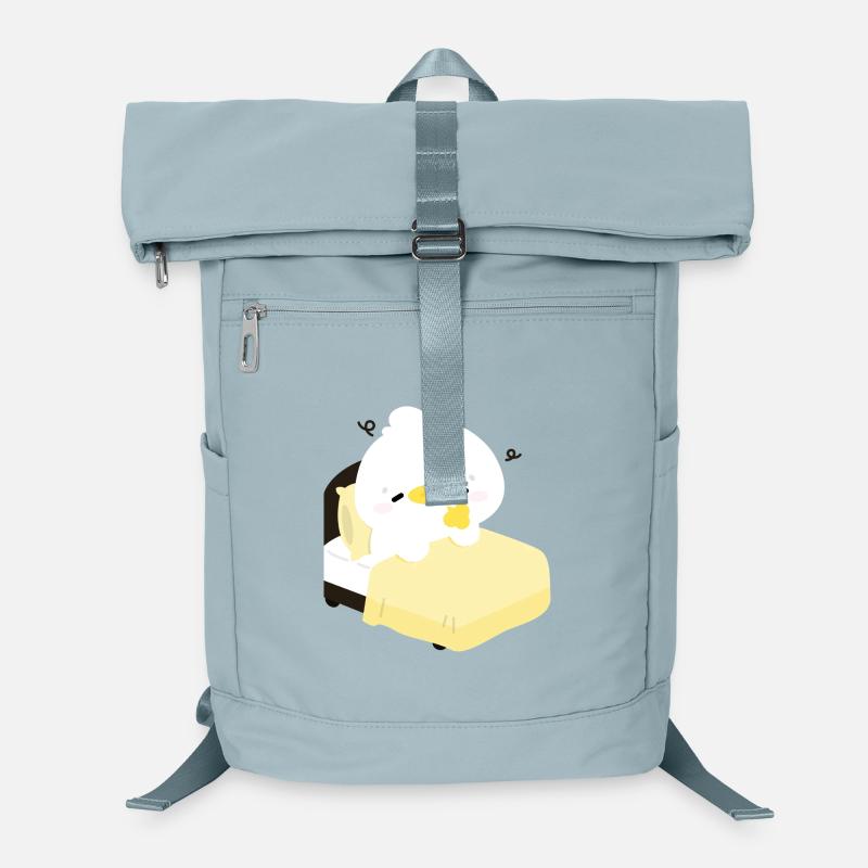 Gemütliche, schläfrige Ente auf gelbem Bett Laptop-Rucksack 
