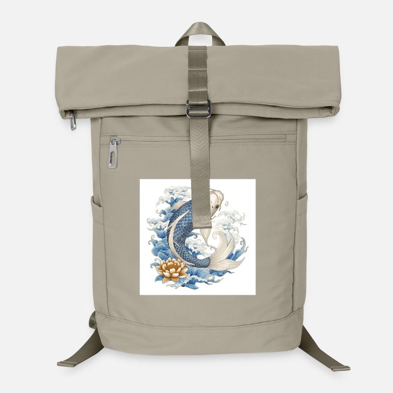 Koi Fish & Lotus – Romantic Japan Design - Laptop Backpack - sand beige