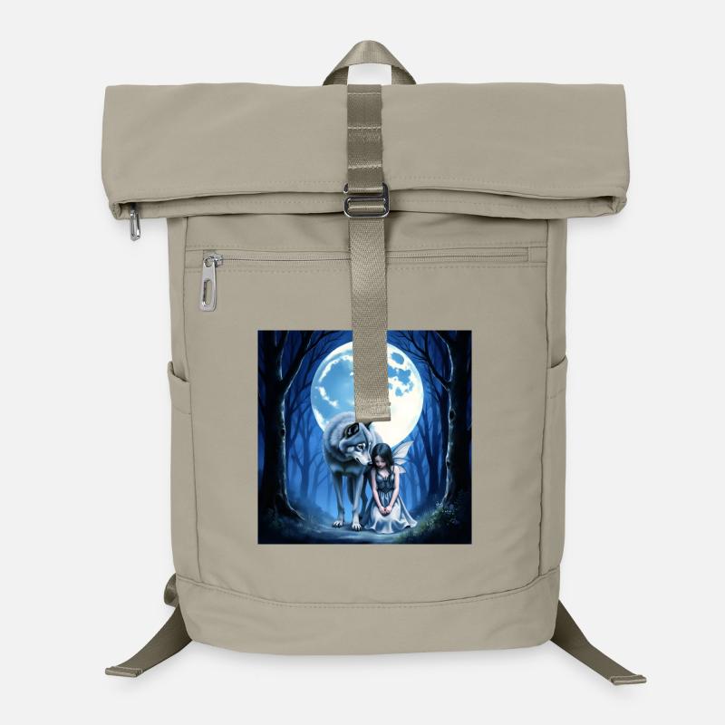 Loup et Fée Sous la Lune Bleue Sac à dos ordinateur