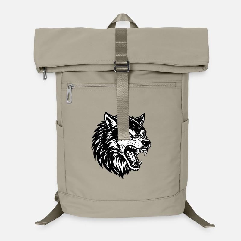 Loup Noir et Blanc Logo Mascotte Wolf Alpha Sac à dos ordinateur