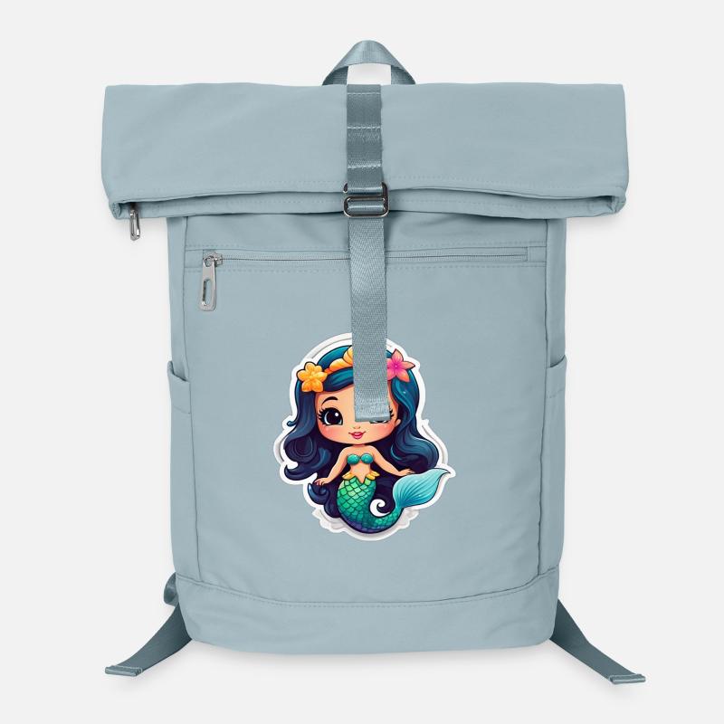 Sirène kawaii aux fleurs Sac à dos ordinateur