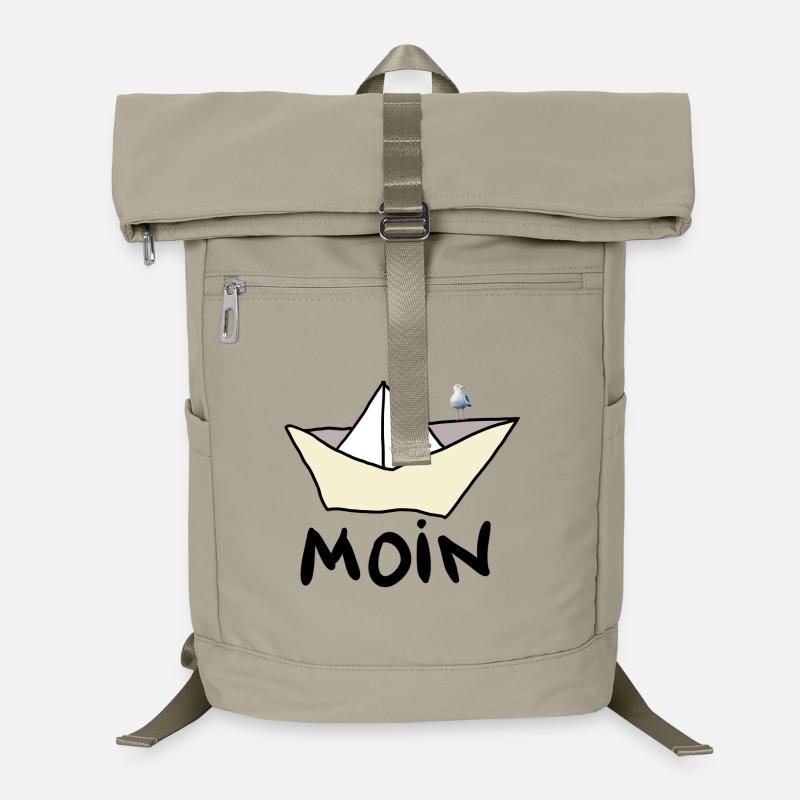 Papierboot am Strand mit Möwe Laptop-Rucksack 