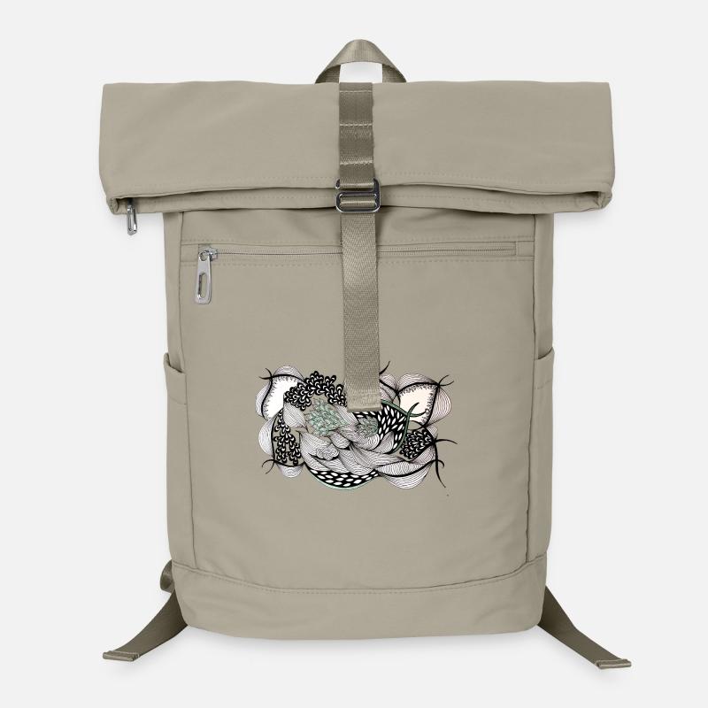 Feuillage noir et blanc avec accent vert Sac à dos ordinateur