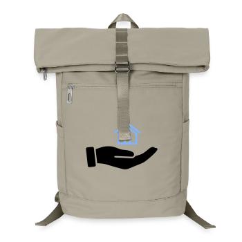 Hand hält Haus Immobilie - Laptop-Rucksack  - Sandbeige - Vorne