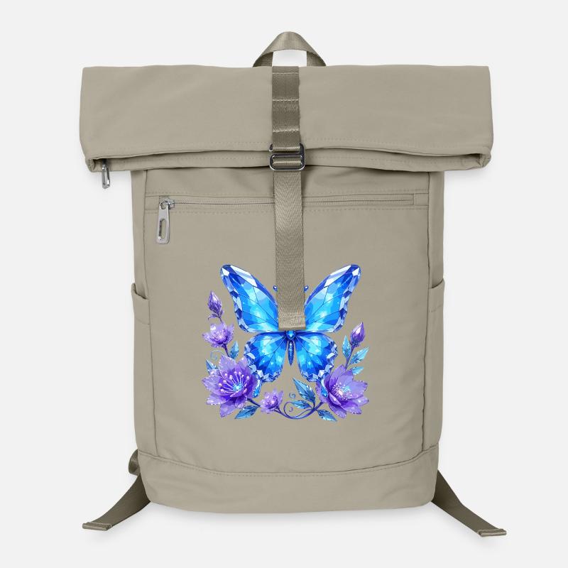 Blue Crystal Butterfly with Flowers Laptop Backpack