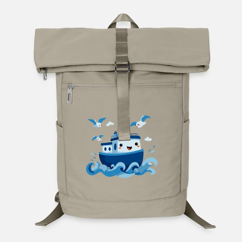 Fröhliches Blaues Boot auf See Laptop-Rucksack 