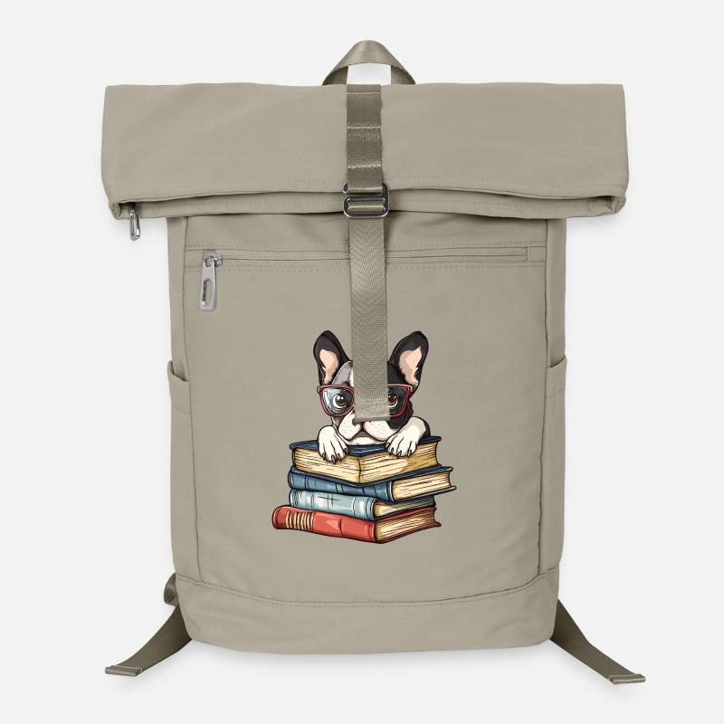 Cute Boston Terrier Dog Reading Book with Glasses Laptop Backpack